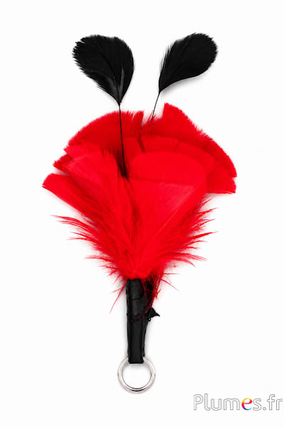 Pennacchio tacchina con anello - altezza 15 cm - rosso-nero